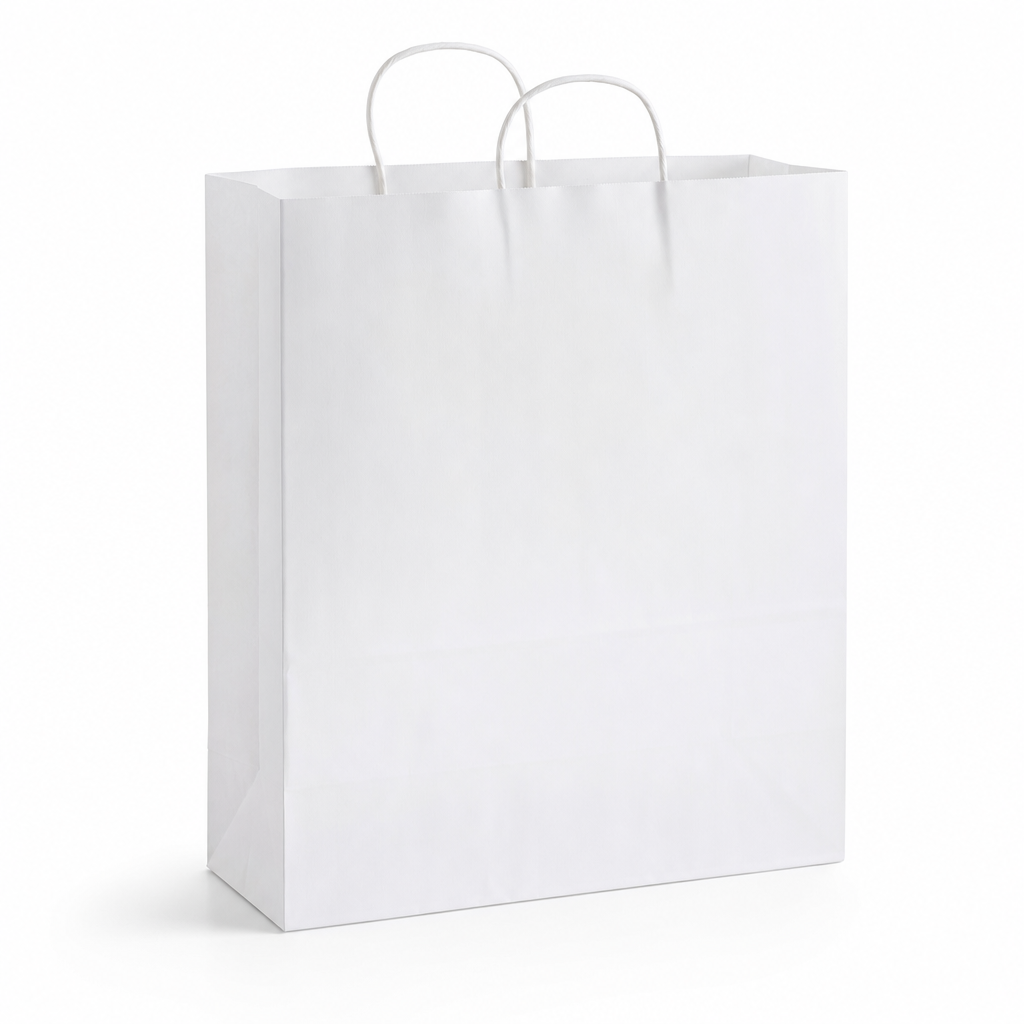 White Paper Shopping Bag with Paper Handles - 13" x 6" x 15 3/4" - 250/Case - main