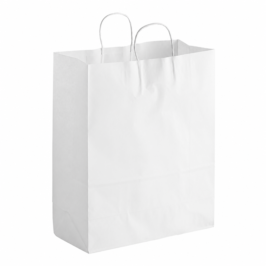 White Paper Shopping Bag with Paper Handles - 13" x 6" x 15 3/4" - 250/Case - main