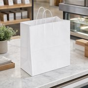 Paper Shopping Bag with Paper Handles, White, 13" x 7" x 13", 65 lb., 250/Case - lifestyle