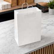 White Paper Shopping Bag with Paper Handles, 13" x 7" x 17", 65 lb., 250/Case - lifestyle