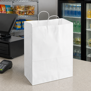 White Paper Shopping Bag with Paper Handles, 13" x 7" x 17", 65 lb., 250/Case - lifestyle