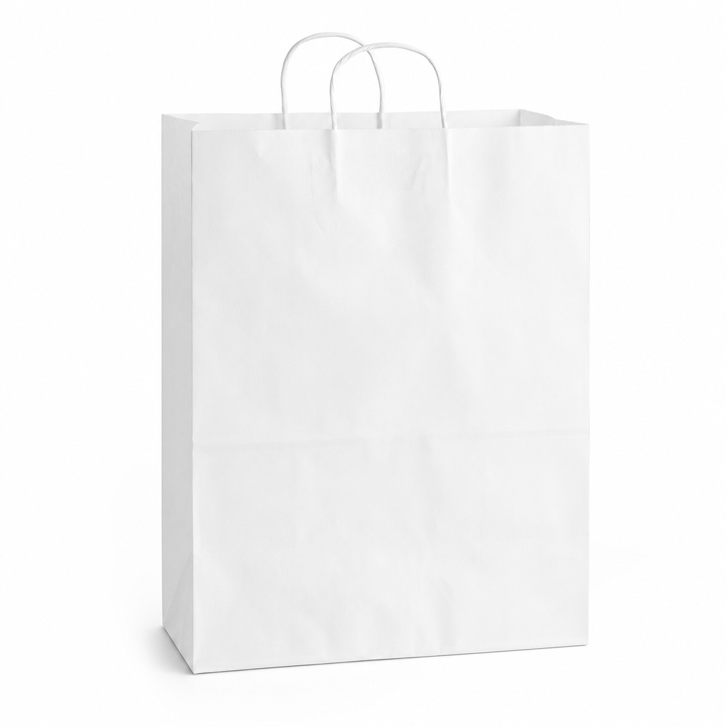White Paper Shopping Bag with Paper Handles, 13" x 7" x 17", 65 lb., 250/Case - main