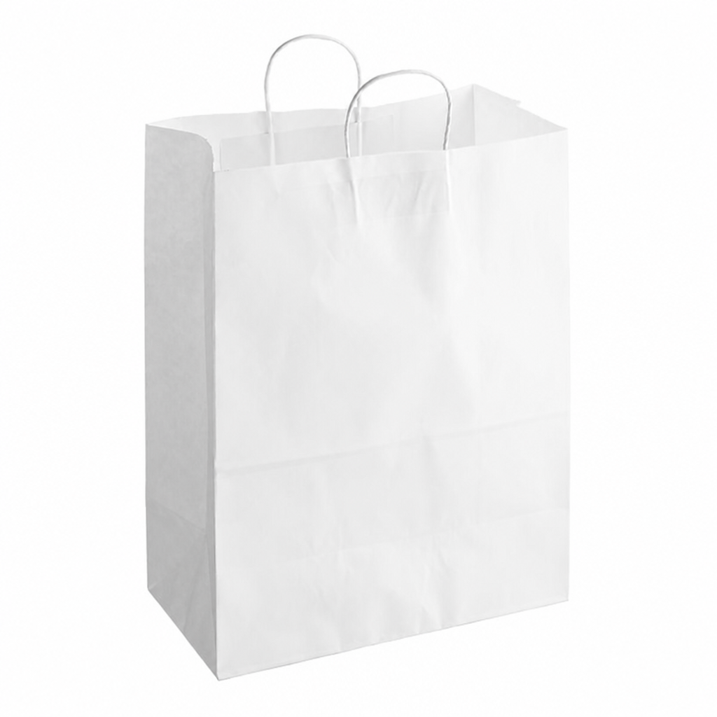 White Paper Shopping Bag with Paper Handles, 13" x 7" x 17", 65 lb., 250/Case - main