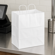 White Paper Shopping Bag with Paper Handles - 14" x 10" x 15 3/4", 70 lb., 200/Case - lifestyle