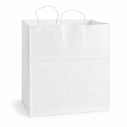 White Paper Shopping Bag with Paper Handles - 14" x 10" x 15 3/4", 70 lb., 200/Case - main