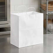 Paper Shopping Bag with Paper Handles, White, 14" x 8" x 14 3/4", 70 lb., 200/Case - lifestyle