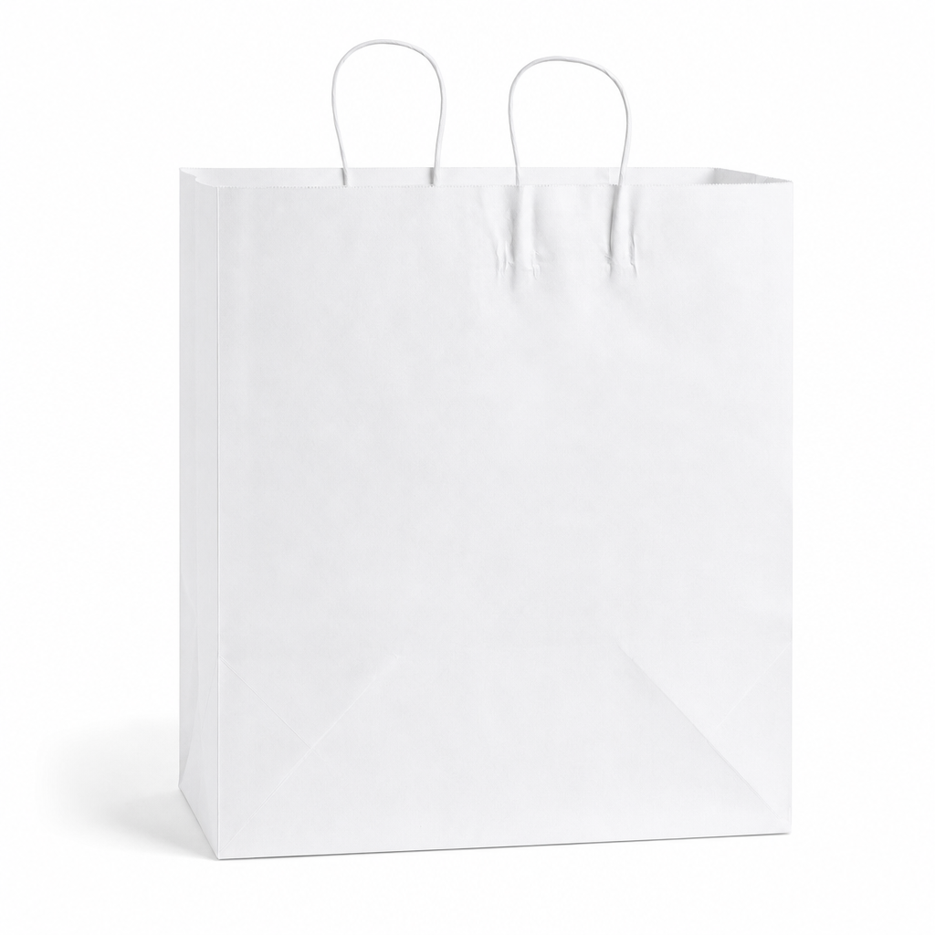 Paper Shopping Bag with Paper Handles, White, 16" x 11" x 18 1/4", 70 lb., 200/Case - main