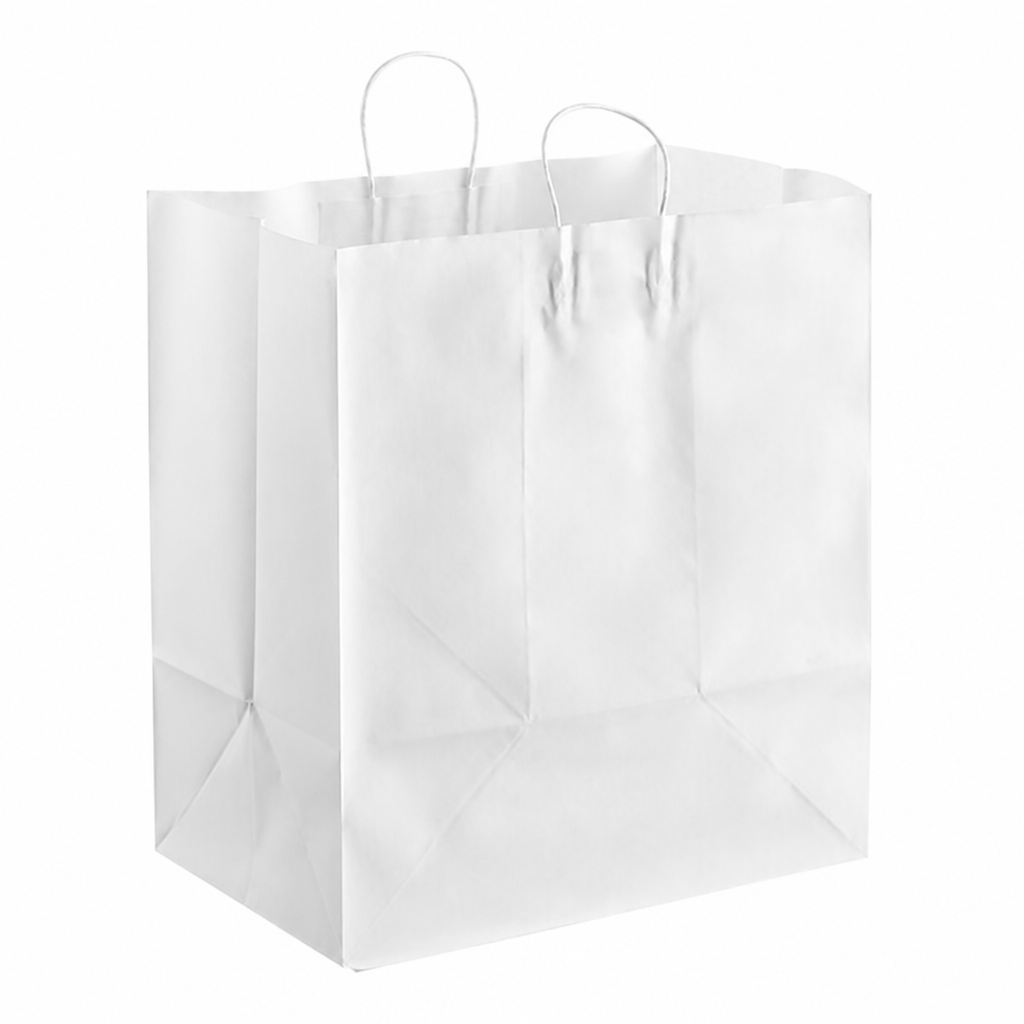 Paper Shopping Bag with Paper Handles, White, 16" x 11" x 18 1/4", 70 lb., 200/Case - main