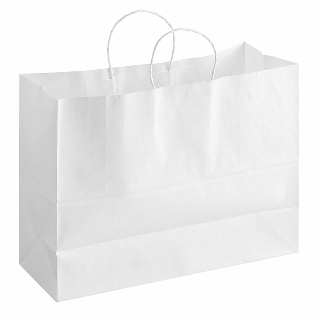 White Paper Shopping Bags with Paper Handles, 16" x 6" x 12", 65 lb., 250/Case - main