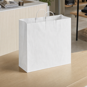 White Paper Shopping Bag with Paper Handles, 16" x 6" x 15 3/4", 65 lb., 200/Case - lifestyle