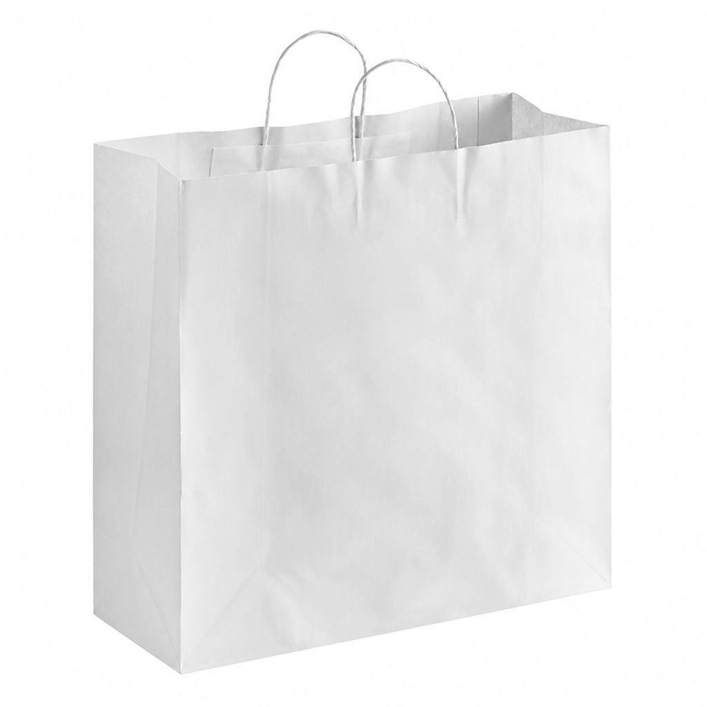 White Paper Shopping Bag with Paper Handles, 16" x 6" x 15 3/4", 65 lb., 200/Case - main