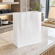 White Paper Shopping Bag with Paper Handles, 16" x 6" x 19 1/4", 65 lb., 200/Case - lifestyle