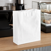 White Paper Shopping Bag with Paper Handles, 16" x 6" x 19 1/4", 65 lb., 200/Case - lifestyle