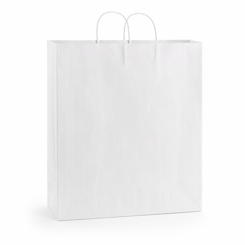 White Paper Shopping Bag with Paper Handles, 16" x 6" x 19 1/4", 65 lb., 200/Case - main