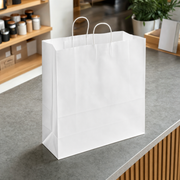 Paper Shopping Bag with Paper Handles, White, 18" x 7" x 18 3/4", 70 lb., 200/Case - lifestyle