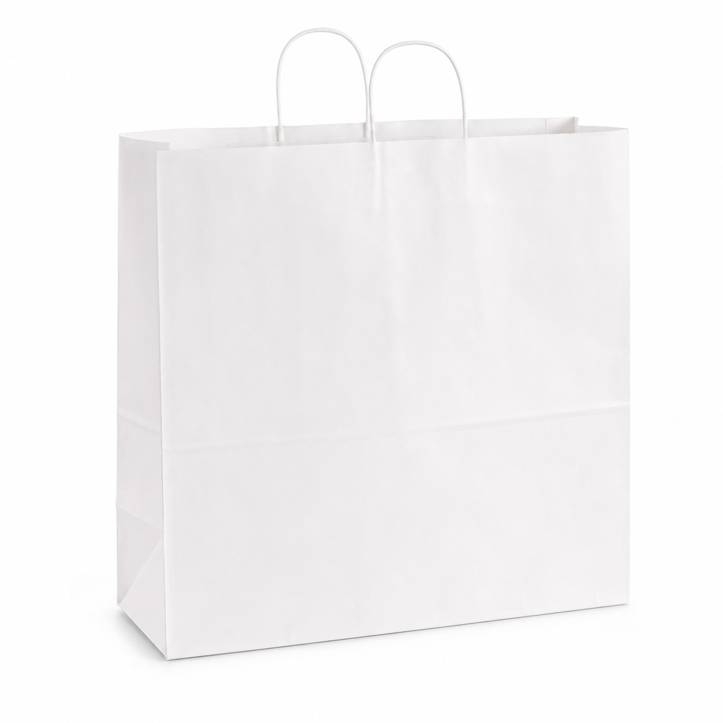 Paper Shopping Bag with Paper Handles, White, 18" x 7" x 18 3/4", 70 lb., 200/Case - main