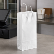 White Paper Shopping Bag with Paper Handles, 5 1/2" x 3 1/4" x 13 1/8", 250/Case - lifestyle