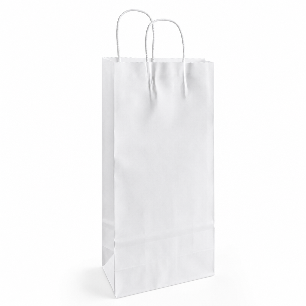 White Paper Shopping Bag with Paper Handles, 5 1/2" x 3 1/4" x 13 1/8", 250/Case - main