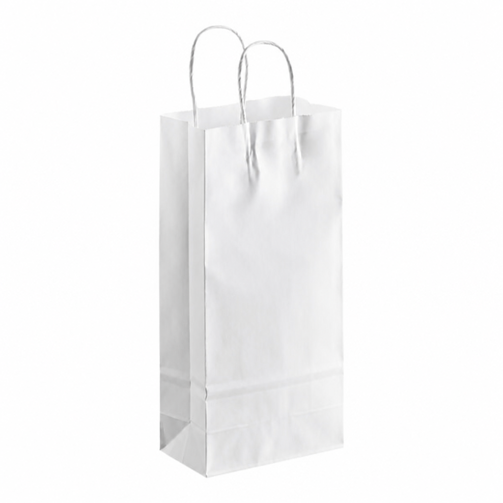 White Paper Shopping Bag with Paper Handles, 5 1/2" x 3 1/4" x 13 1/8", 250/Case - main
