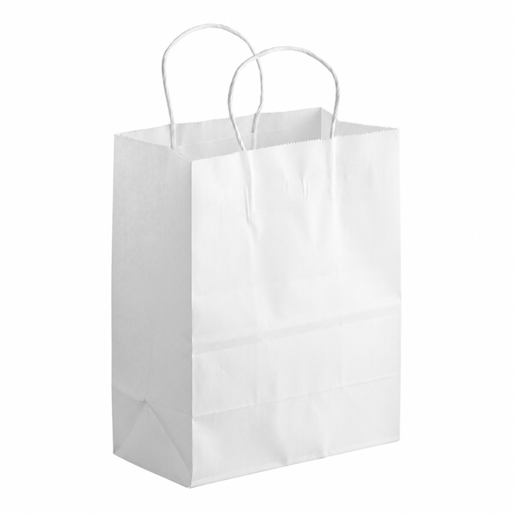 White Paper Shopping Bag with Paper Handles, 8" x 4 1/2" x 10 1/4", 60 lb., 250/Case - main