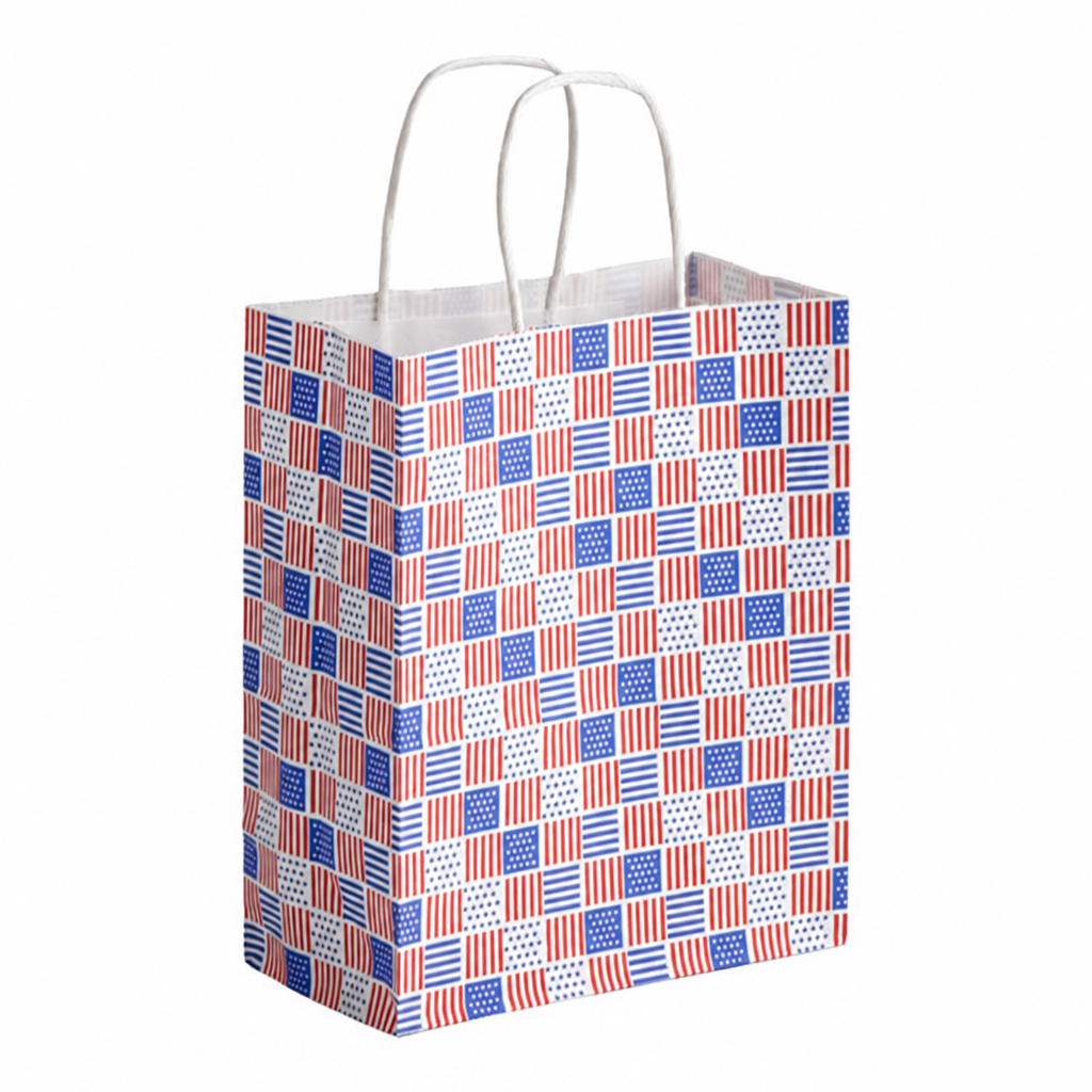Patriotic Paper Shopping Bag with Paper Handles, 8" x 4 1/2" x 10 1/4", 60 lb., 250/Case - main