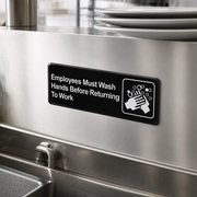 Lavex "Employees Must Wash Hands Before Returning to Work" Sign - Black and White, 9" x 3" - lifestyle