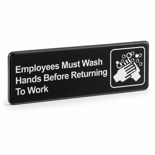 Lavex "Employees Must Wash Hands Before Returning to Work" Sign - Black and White, 9" x 3" - main