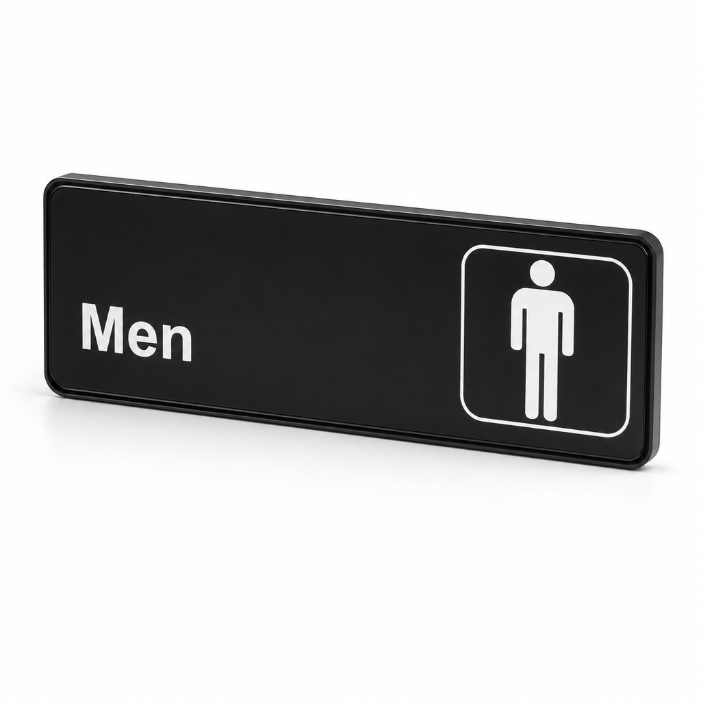 Lavex Men's Restroom Sign - Black and White, 9" x 3" - main