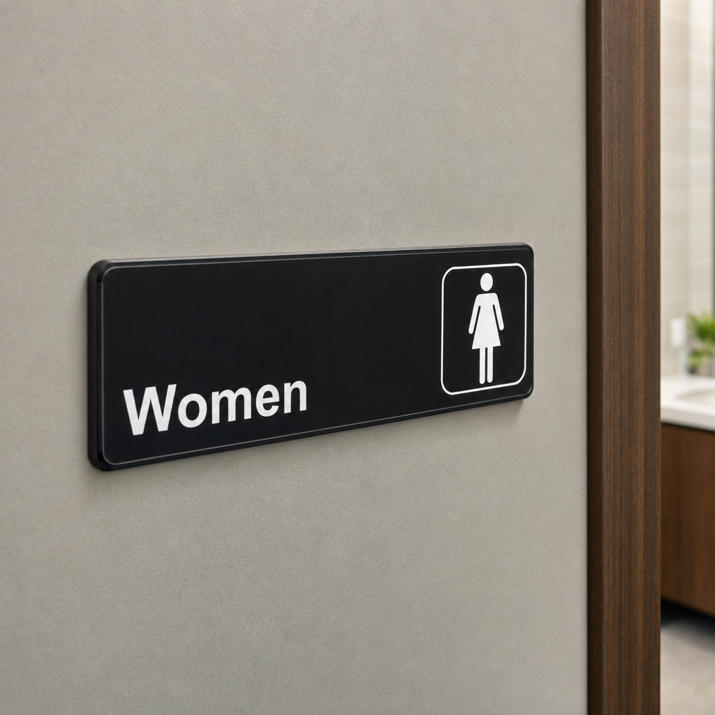 Lavex Women's Restroom Sign - Black and White, 9" x 3" - lifestyle