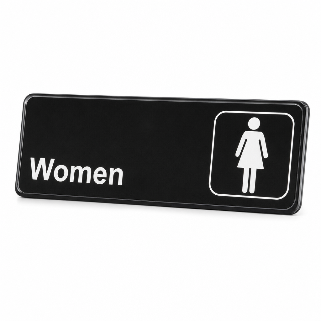 Lavex Women's Restroom Sign - Black and White, 9" x 3" - main
