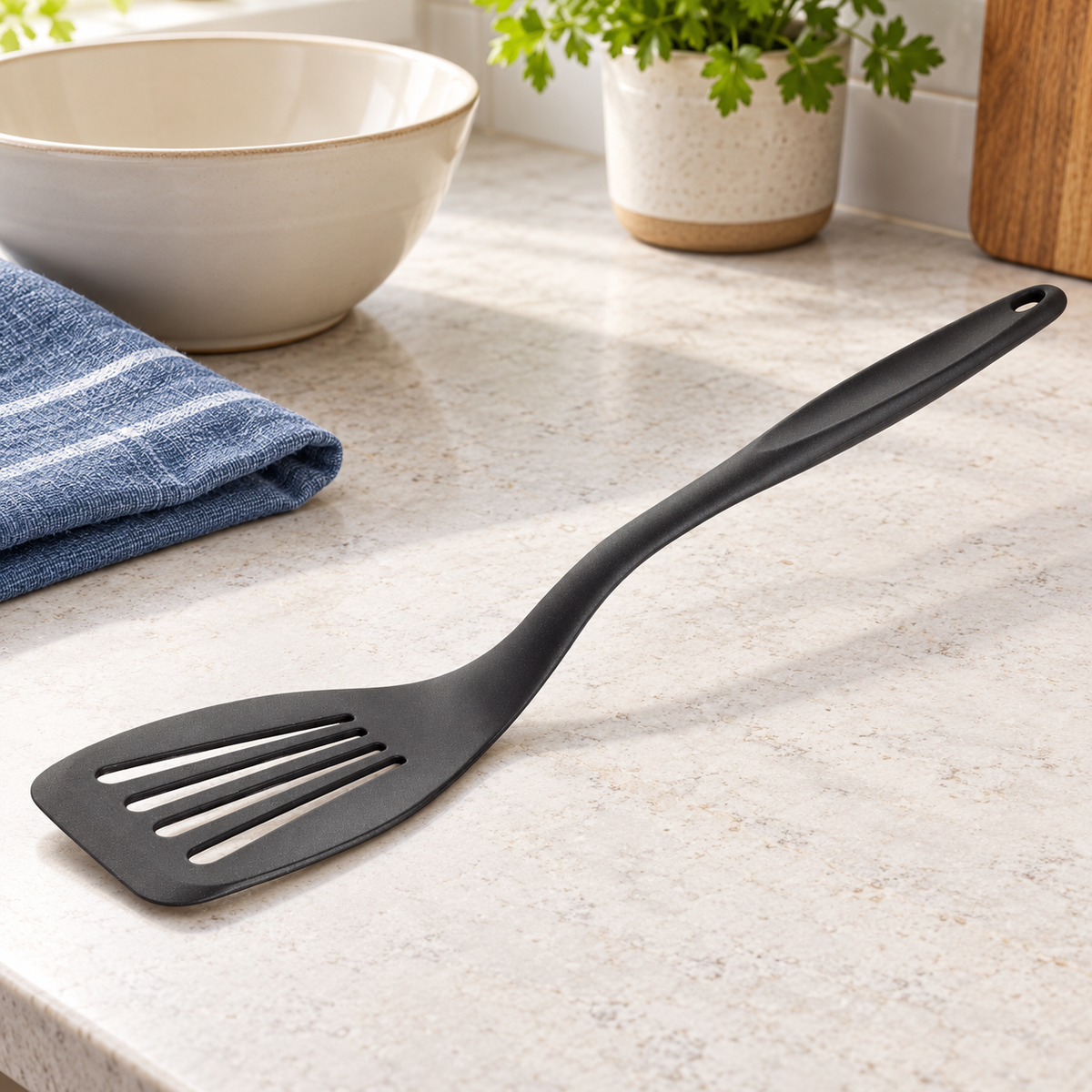 12 7/8-Inch Black Silicone-Coated Stainless Steel Slotted Turner - lifestyle