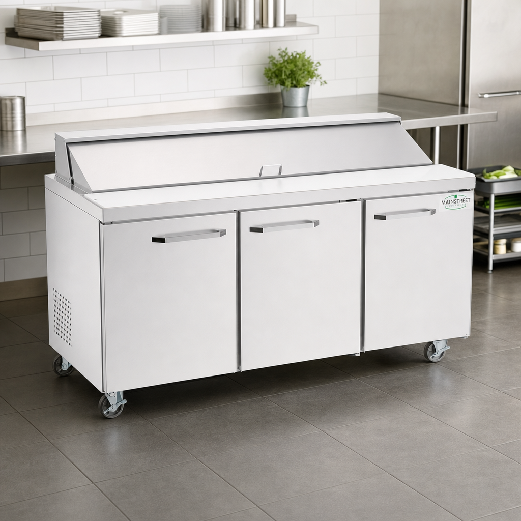 MainStreet Equipment 70" Standard Top 3 Door Refrigerated Sandwich Prep Table - lifestyle
