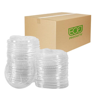 Eco-Products GreenStripe Compostable Plastic Cup Flat Lids – Case of 1000, Perforated Straw Hole, Fits 9-24oz Cups, Made From PLA Renewable Plant Based Plastic, Clear For Visibility