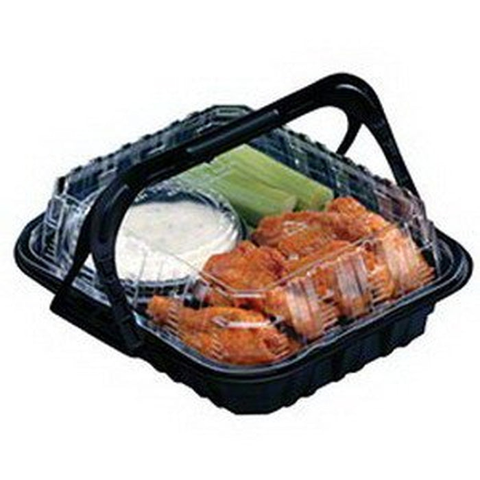 PACTIV Small Black Base Plastic Mealmaster Chicken Container with Clear Dome Lid - 100 per case