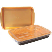 Handi Foil Gourmet To Go Black and Gold Rice Entree Foil Pan with Clear Dome Lid - 25 per case. by Gourmet-To-Go – 108.0 ounces, Plastic, Black and Gold, Model 4204-80-25WLDL