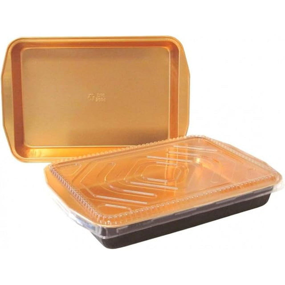 Handi Foil Gourmet To Go Black and Gold Rice Entree Foil Pan with Clear Dome Lid - 25 per case. by Gourmet-To-Go – 108.0 ounces, Plastic, Black and Gold, Model 4204-80-25WLDL