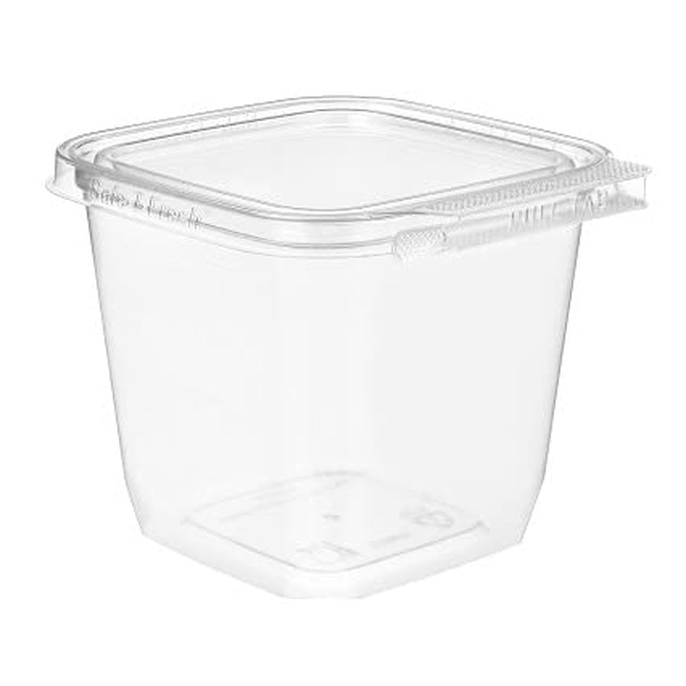 Inline Plastics Safe-T-Fresh Tamper Evident Plastic Container with Hinged Lid – 24 oz, 4.75" x 5" x 4", Clear | 264/Case