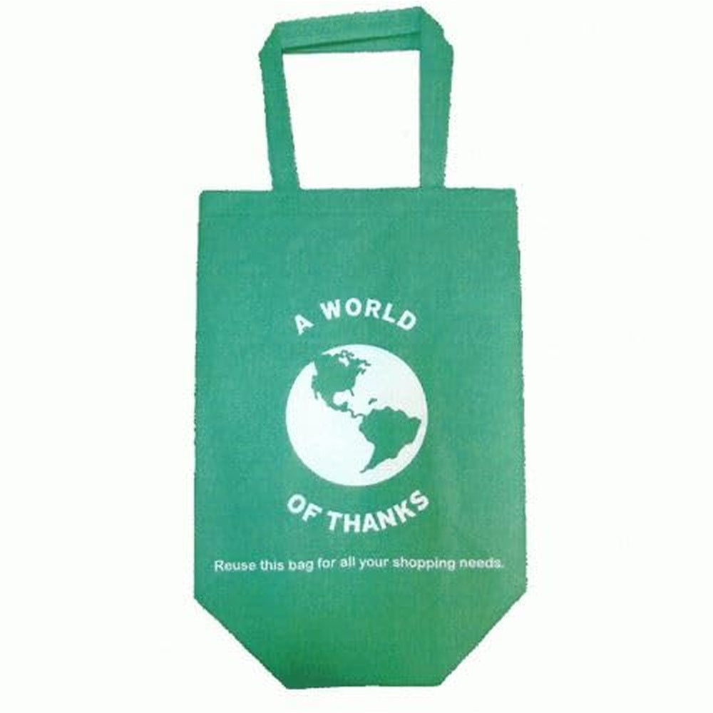 Reusable Shopping Bag – Eco-Friendly, 13" x 7" x 16", Green, Printed "A World of Thanks", Non-Woven PP | 100/Case