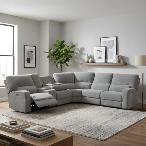Furnifact Fabric-Upholstered Power Reclining Sectional with Power Headrest, USB Charging Ports, Drop-Down Table, Sofa for Living Room - image 5