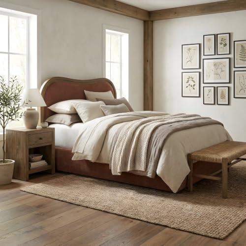 Starlight Canyon Home Ash Wood Platform Bed with Upholstered Headboard, Art Deco Wave King Bed Frame No Box Spring Needed with Slats - image 2