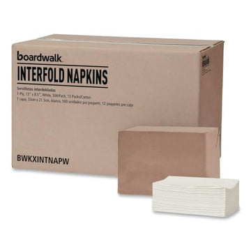 Boardwalk XINTNAPW 13 in. x 8.5 in. 1-Ply Interfold Dispenser Napkins - White (12/Carton) - image 1