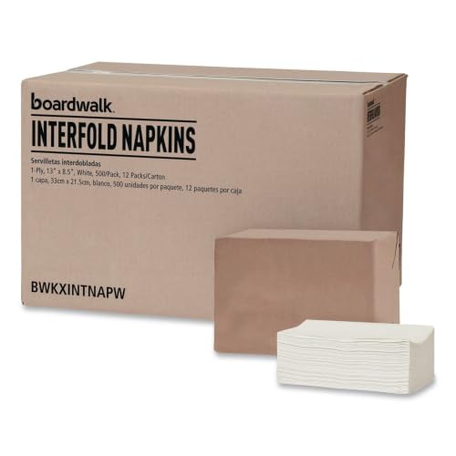 Boardwalk XINTNAPW 13 in. x 8.5 in. 1-Ply Interfold Dispenser Napkins - White (12/Carton)