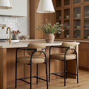Meridian Furniture 77067Tan-C Serava Collection Modern | Contemporary Counter Stool with Soft Vegan Leather, Matte Iron Frame, Tan - image 2