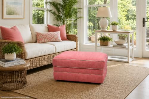 American Furniture Classics Daybreak Coral Polyester Blend Upholstered Ottoman with Contrast Welt | Contrast Welt