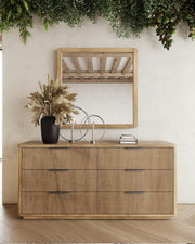 Limari Home Aurelia Collection Modern Bedroom Veneer Finished 6-Drawer Dresser, Natural Oak
