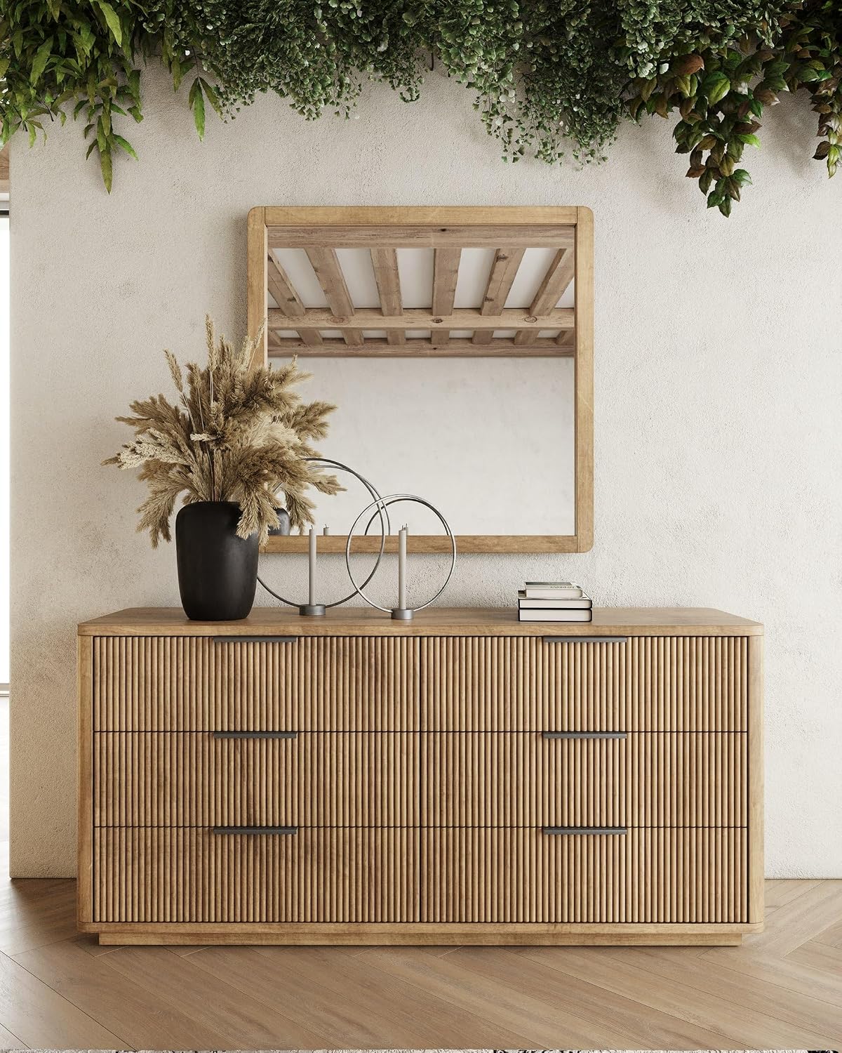 Limari Home Aurelia Collection Modern Bedroom Veneer Finished 6-Drawer Dresser, Natural Oak