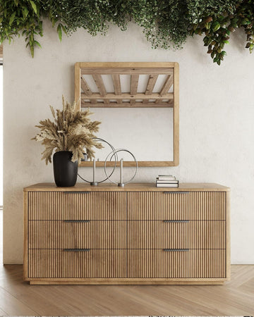 Limari Home Aurelia Collection Modern Bedroom Veneer Finished 6-Drawer Dresser, Natural Oak