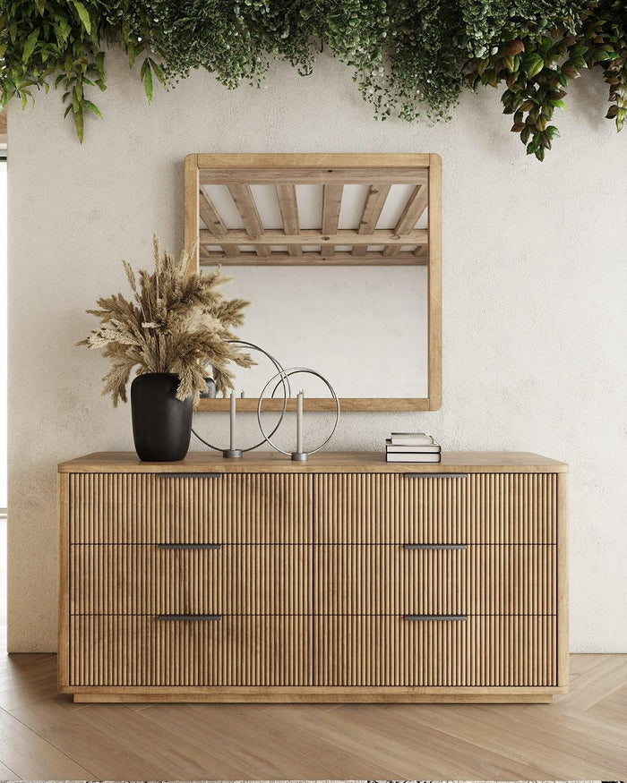 Limari Home Aurelia Collection Modern Bedroom Veneer Finished 6-Drawer Dresser, Natural Oak
