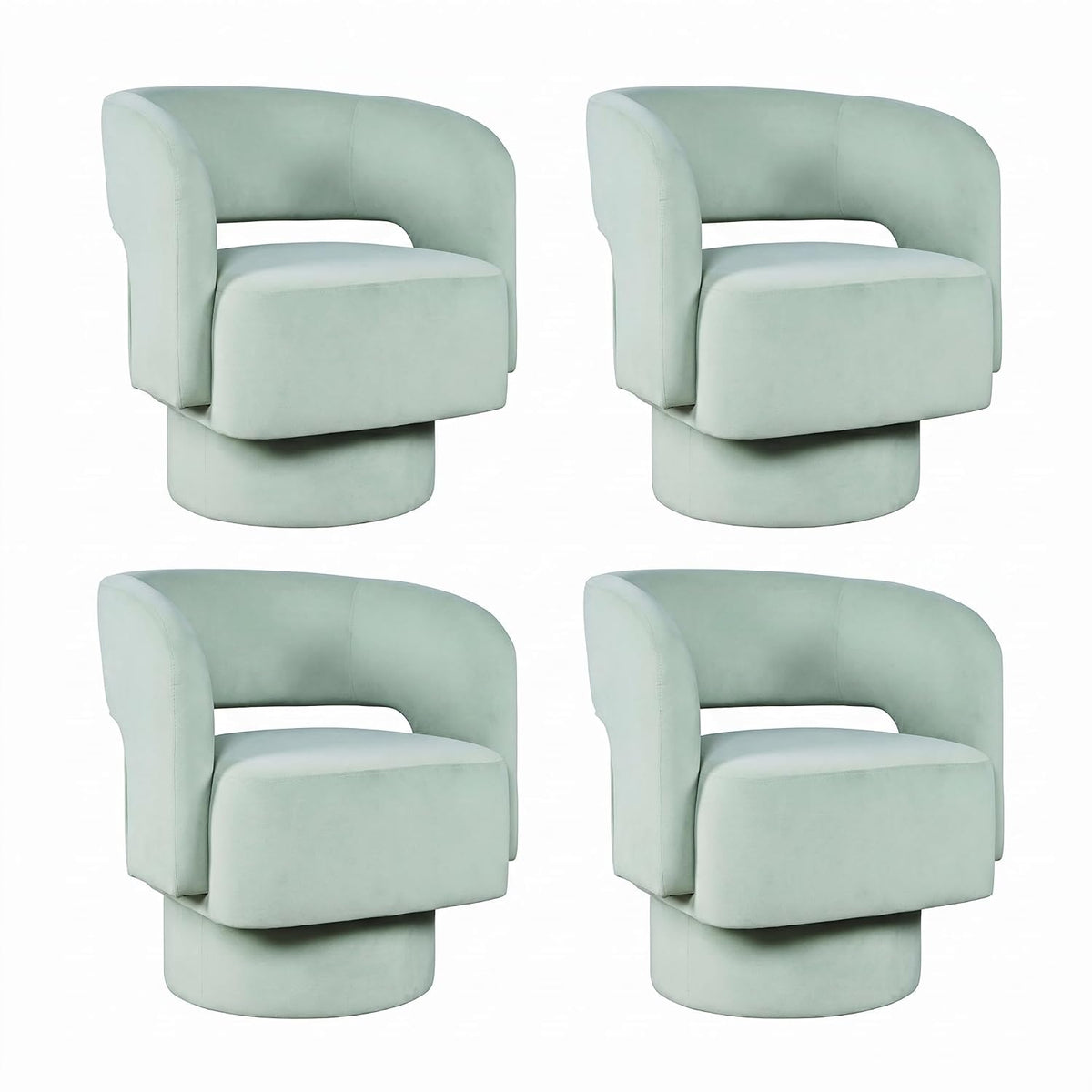 Jofran Sutton Upholstered Swivel Accent Chairs with Split-Back Curved Design, Mid-Century Modern Chairs for Living Room Bedroom, Mint, Set of 4