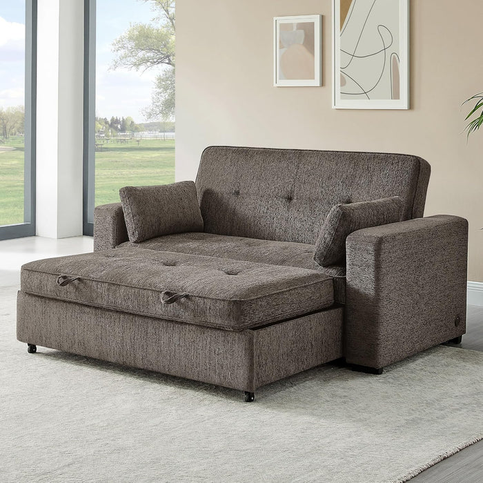 Lilola Home Arnold 75” Convertible Sofa Sleeper Bed with Memory Foam Seating, USB A & C Charging Ports, Chenille Upholstery, Pull-Out Couch Bed with Adjustable Backrest & Throw Pillows, Ash Brown